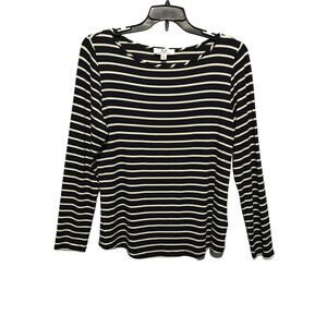 Magaschoni Womens Size XL Black White Striped Knit Long Sleeve Knit Shirt Top